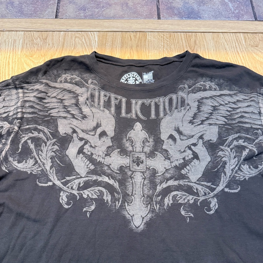 🖤 Affliction Live Fast Skull Wings Thermal Long Sleeve Shirt 4XL Big Large XXXXL - Picture 2 of 5